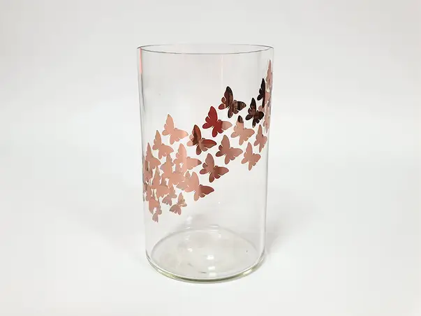 cilindru din sticla fluturi rose gold