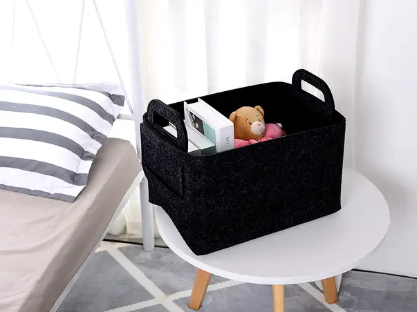 cos de depozitare si organizare din pasla neagra doua manere folina pliabil s02