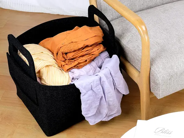 cos de depozitare si organizare din pasla neagra doua manere folina pliabil s03