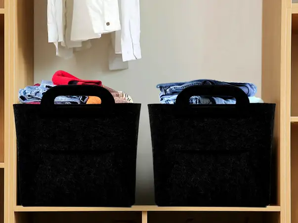 cos de depozitare si organizare din pasla neagra doua manere folina pliabil s04