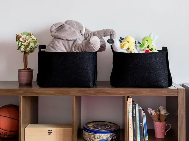 cos de depozitare si organizare din pasla neagra doua manere folina pliabil s05