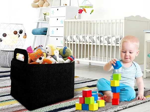 cos de depozitare si organizare din pasla neagra doua manere folina pliabil s07