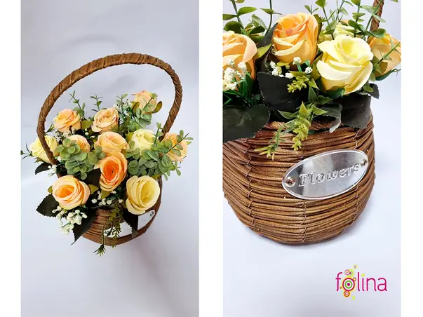 cos decorativ cu flori galben pal