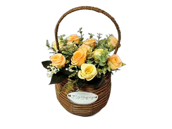 cos decorativ cu trandafiri artificiali crem