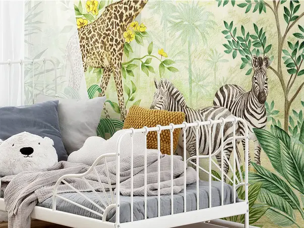 decor camera copii cu tapet peisaj jungla