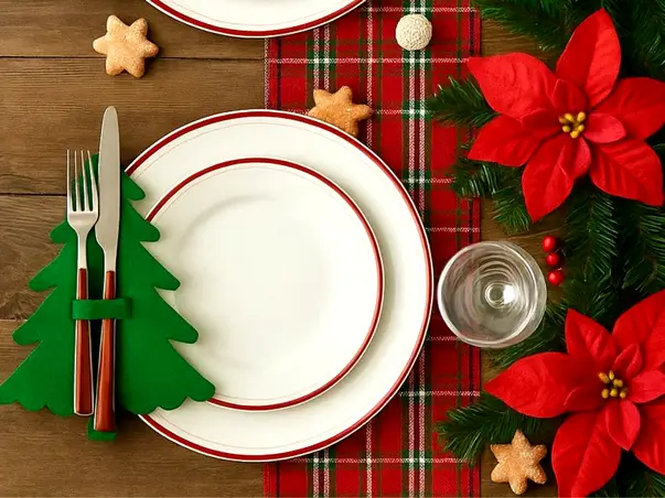 decor masa craciun suport tacamuri brad verde din pasla