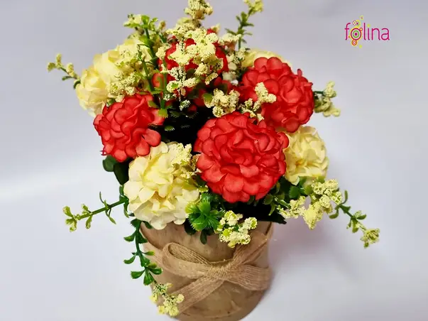 decoratiune balcon flori artificiale in ghiveci din bambus