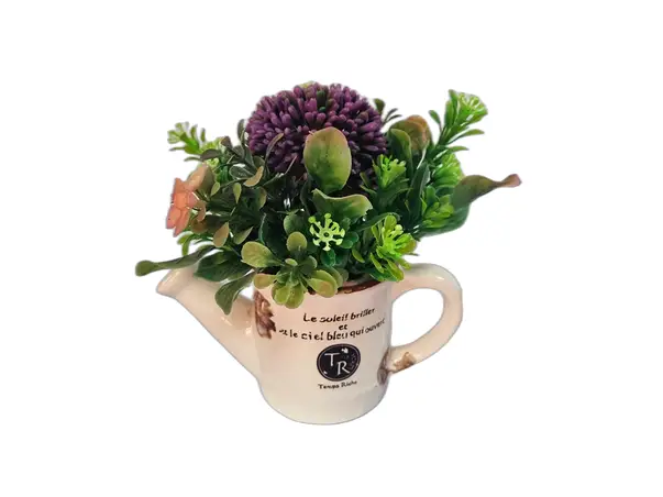 decoratiune cu flori artificiale in vas ceramic