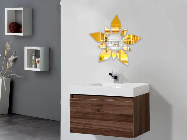 decoratiune de perete floarea soarelui din oglinda acrilica aurie i argintie 50x50 cm 2