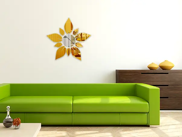 decoratiune de perete floarea soarelui din oglinda acrilica aurie i argintie 50x50 cm 4