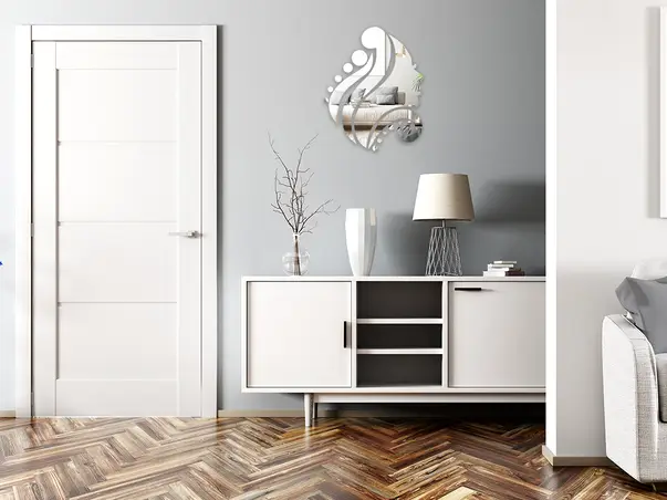 decoratiune de perete glamour girl din oglinda acrilica argintie 40x50 cm folina 3