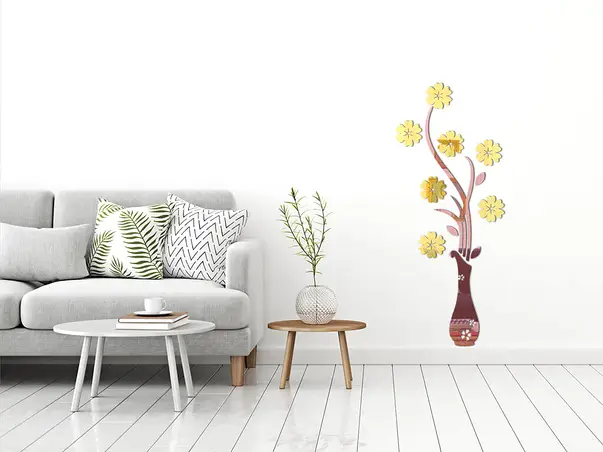 decoratiune oglinda vaza cu flori Bronz