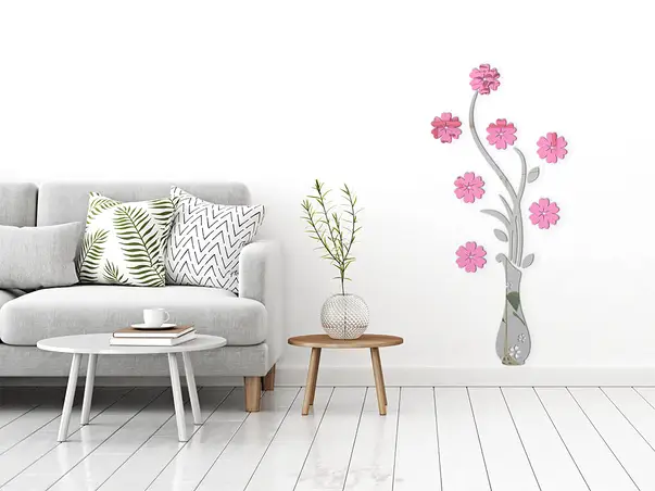 decoratiune oglinda vaza cu flori roz