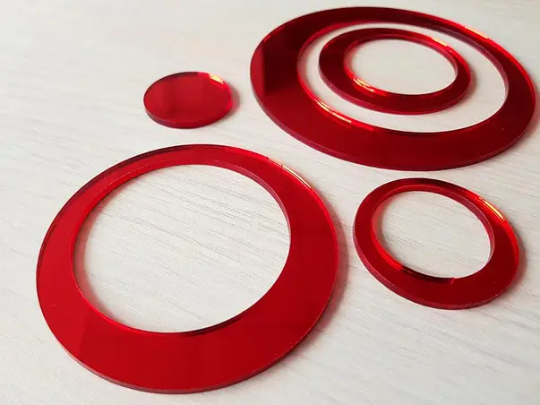 decoratiune perete cercuri oglinda acrilica rosie