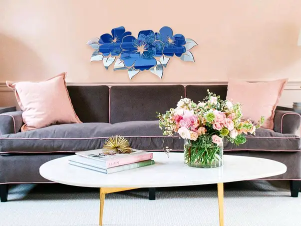 decoratiune perete oglinda albastra bloom