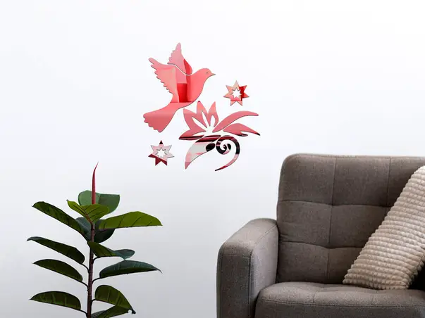 decoratiune perete oglinda rosie pasare in zbor