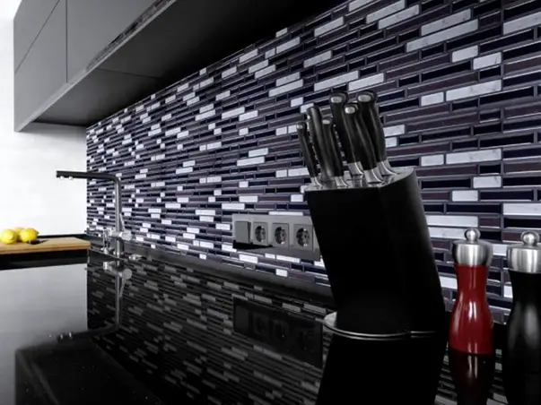 faianta autoadeziva mozaic sticla negru