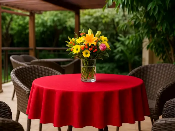 fata de masa rotunda rosie material impermeabil