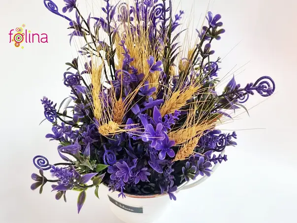 flori artificiale mov cu spice grau in galetusa alba