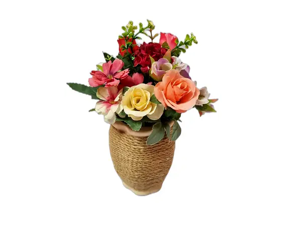 flori artificiale pastel in vas ceramic cu sfoara