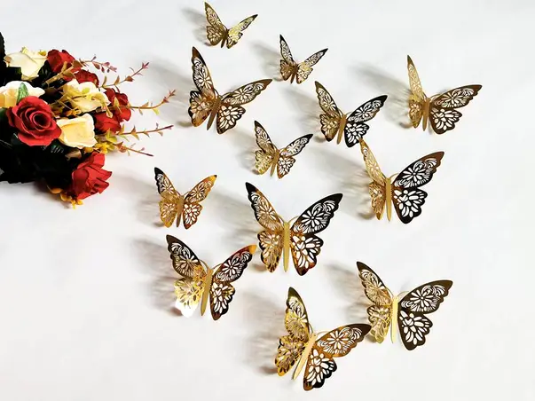 fluturi aurii 3D elina set 12 bucati