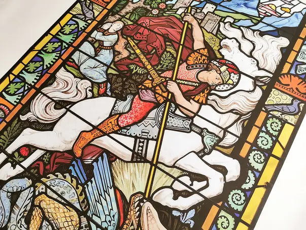 folie de geam autoadeziva model vitraliu bisericesc sfantul gheorghe s3