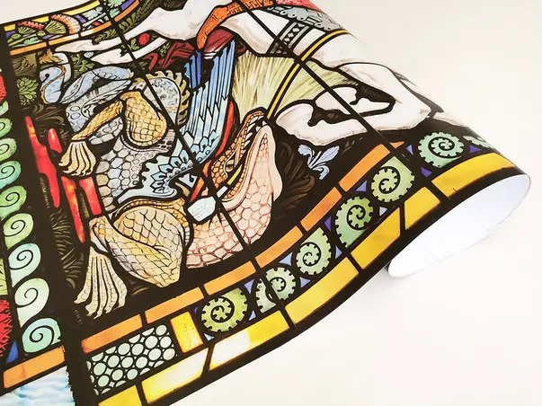 folie de geam autoadeziva model vitraliu bisericesc sfantul gheorghe s4