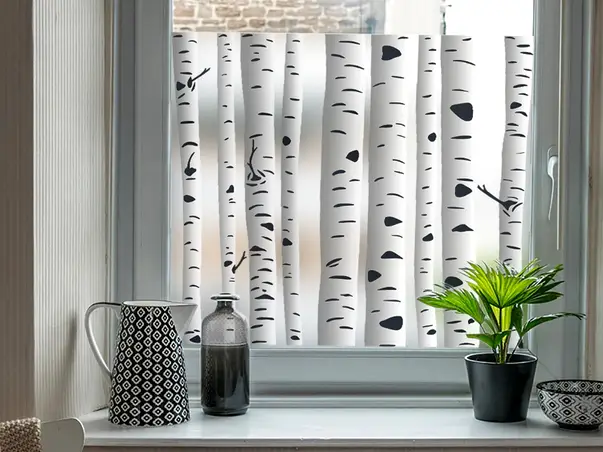 folie de geam autoadeziva sablare model mesteacan padure de mesteceni s00