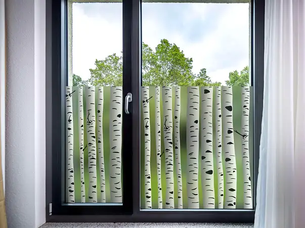 folie de geam autoadeziva sablare model mesteacan padure de mesteceni s03