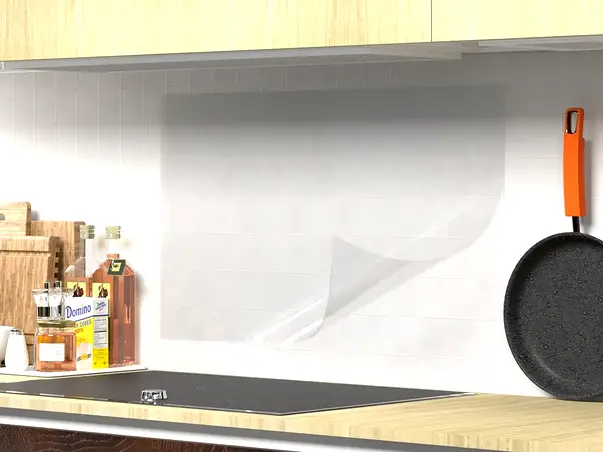 folie de protectie autoadeziva pentru perete bucatarie transparenta rezistenta lucios s03