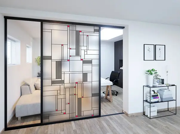 folie decorativa geam mondrian monocrom usa glisanta