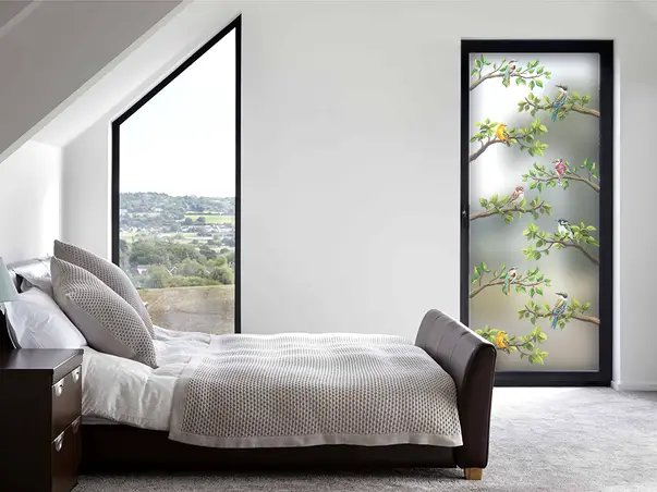 folie geam autoadeziva model crengi si pasari buzunnew sablare tip bordura 50x200cm s03