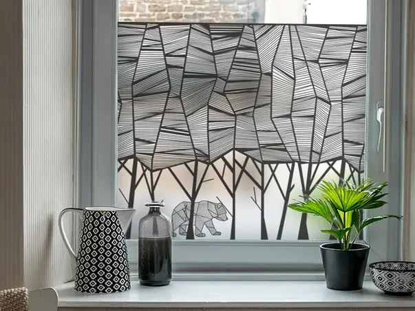 folie geam autoadeziva model padure minimalista sablare tip bordura 45x200cm s00