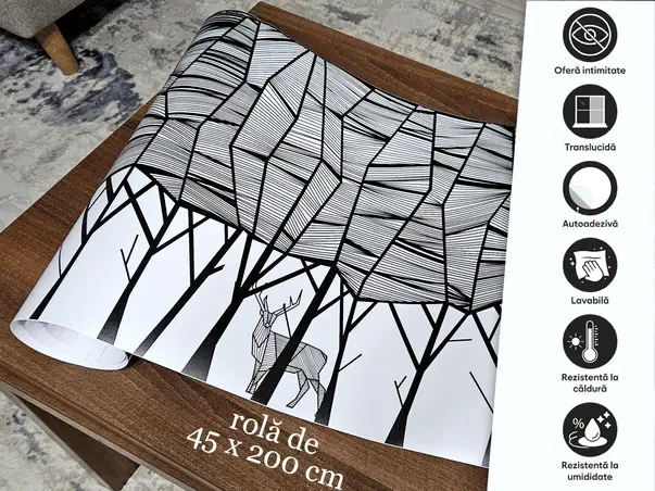 folie geam autoadeziva model padure minimalista sablare tip bordura 45x200cm s01