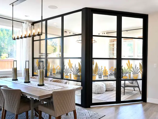 folie geam autoadeziva model plante de apartament sablare tip bordura 50x200cm s2