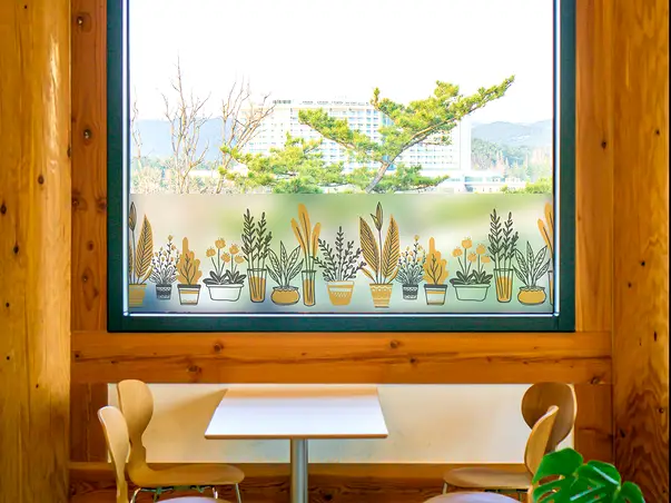 folie geam autoadeziva model plante de apartament sablare tip bordura 50x200cm s4