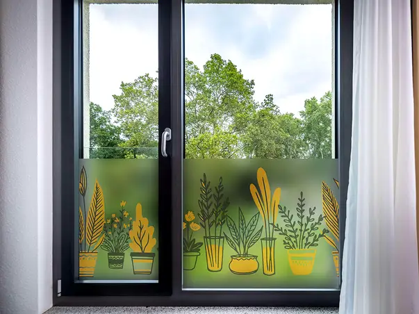 folie geam autoadeziva model plante de apartament sablare tip bordura 50x200cm s5