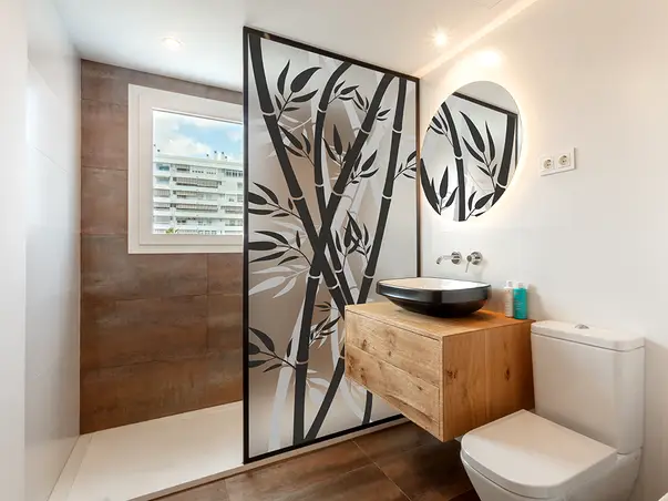 folie geam cabina de dus sablare cu model bambus rola 100x210cm s05