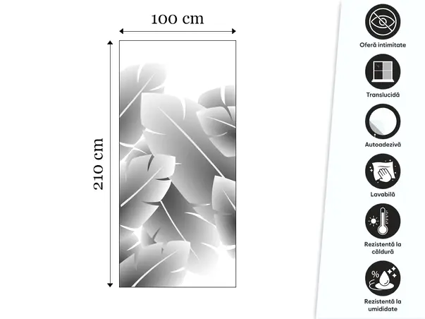 folie geam cabina dus folina sablare model frunze tropicale rola 100x210cm s01