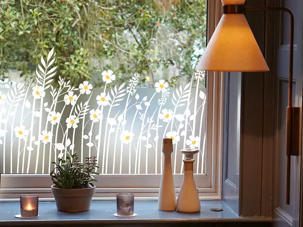 folie geam cu model flori de camp bordura decorativa 45x200 cm