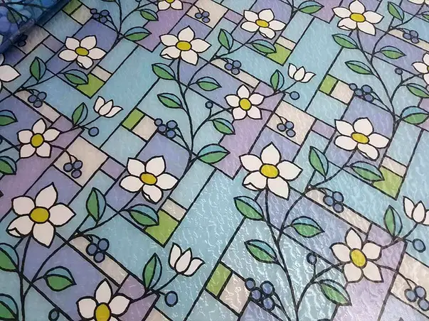 folie geam electrostatica vitraliu floral