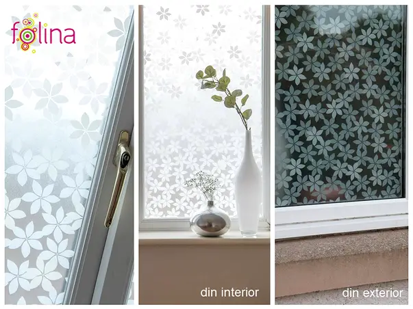folie geam sablare cu flori albe tina