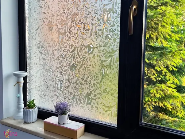 folie geam sablare cu model floral translucid