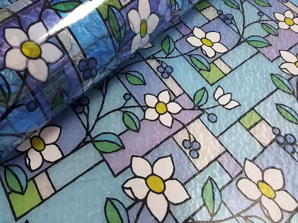 folie geam vitraliu floral alabstru