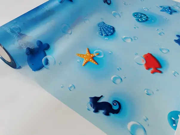 folie sablare cabina dus albastra cu model scoici