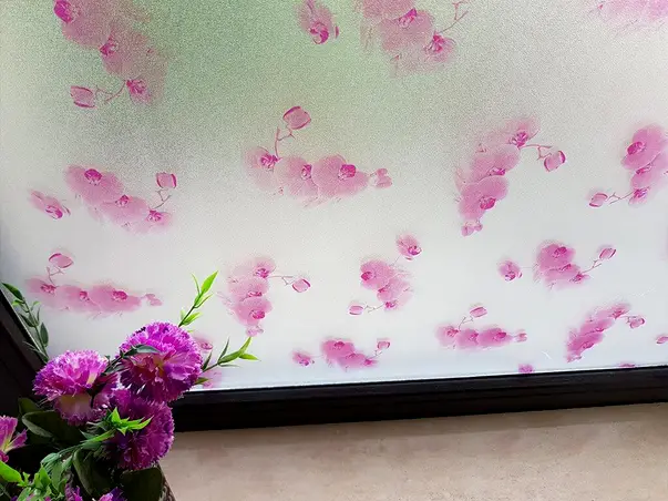 folie sablare geam electrostatica flori mov