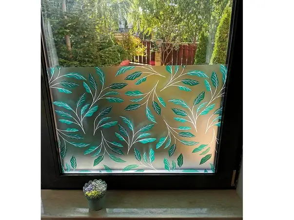 folie sablare geam frunze verzi 100 cm latime