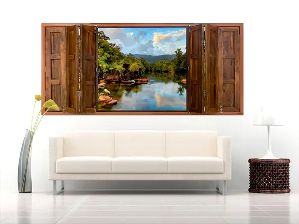 fototapet 3d fereastra peisaj munte