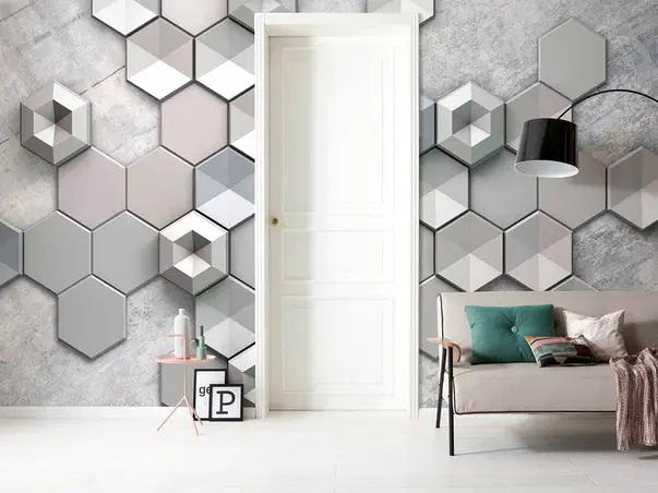 fototapet 3d hexagoane metalice