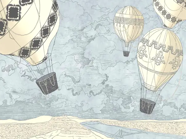 fototapet bleu cu baloane in zbor